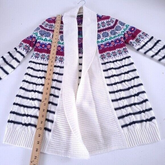 Talbots Womens Fair Isle Christmas Long Open Front Cardigan S - Picture 4 of 8